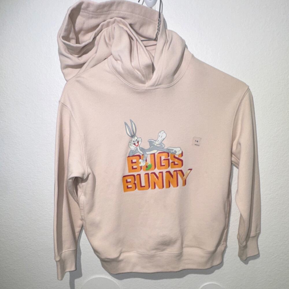 Uniqlo UT Boys Bugs Bunny Pullover Hoodie Beige 100% Cotton Graphic Size 7-8